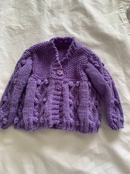 Knitted lilac woollen cardigan