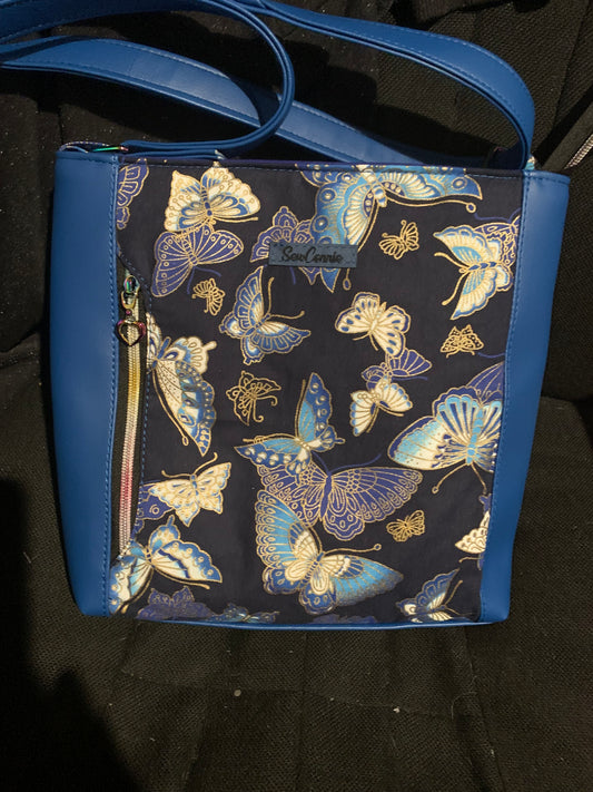 Medium size blue butterfly crossbody bag