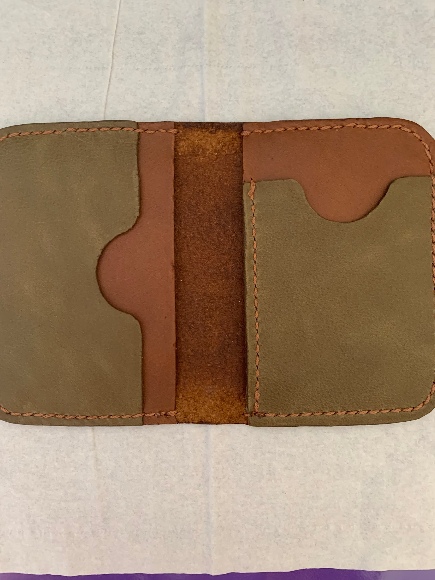 Brown and light green card wallet