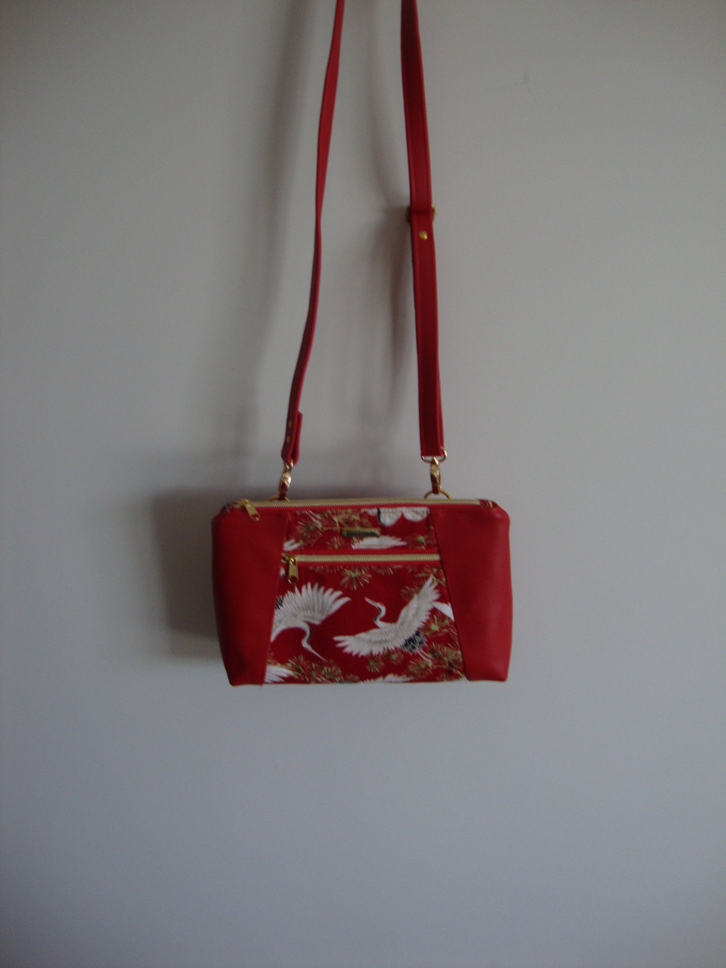 Phenix Bird with Red Vinyl Crossbody Bag