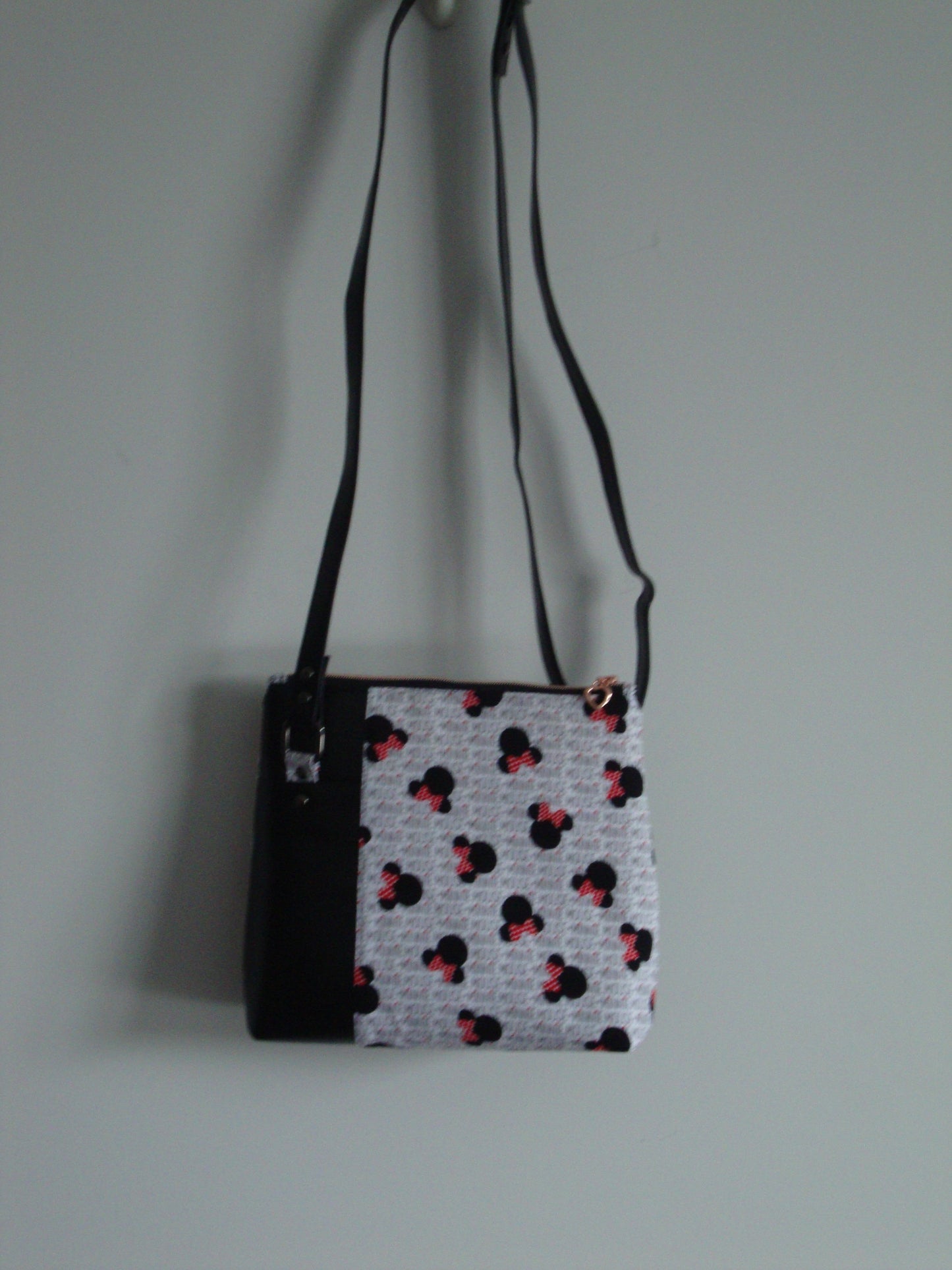 Minnie Mouse with Black Vinyl Crossbody Bag