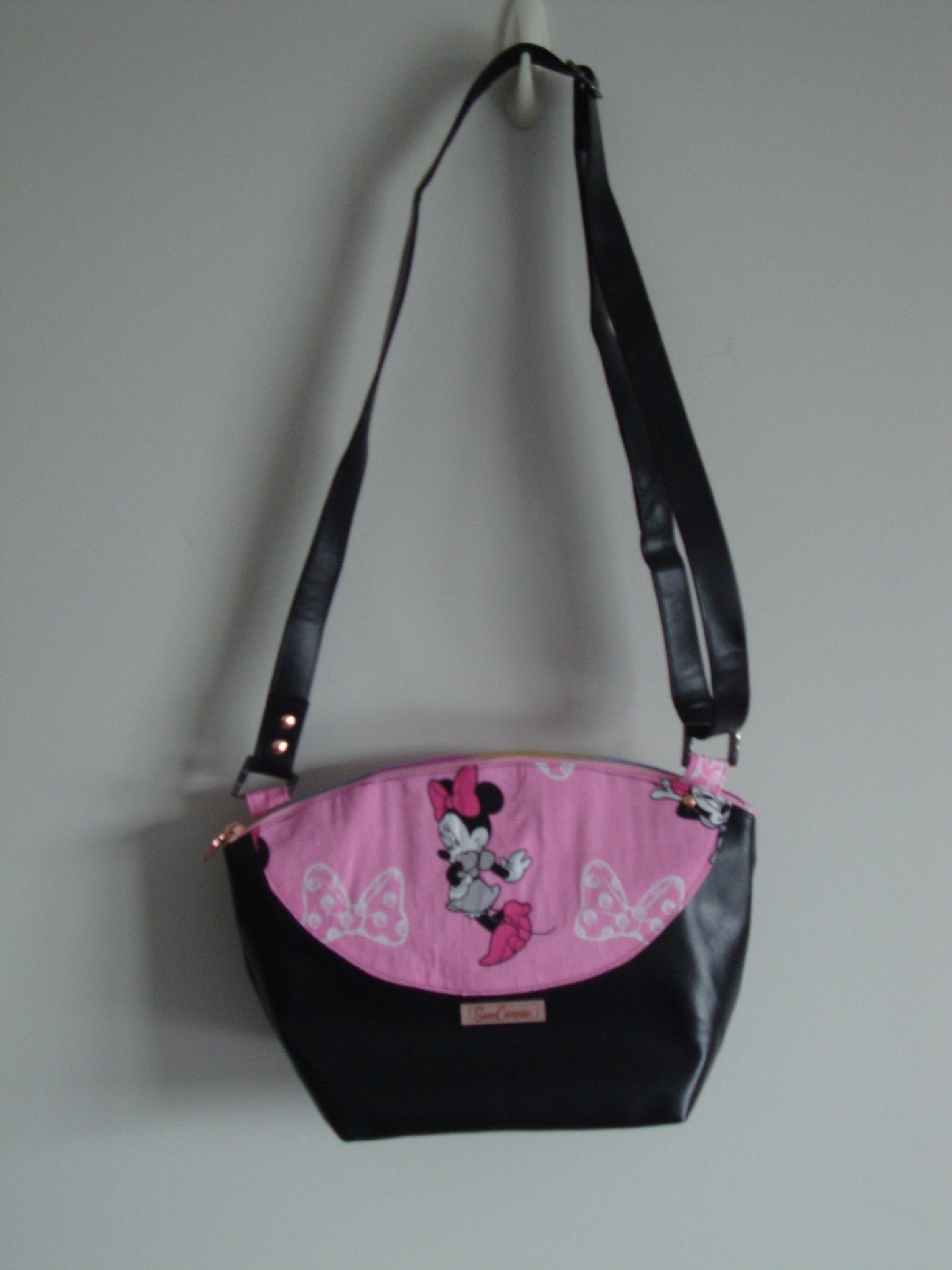 Minnie Mouse with Black vinyl Crossbody Bag
