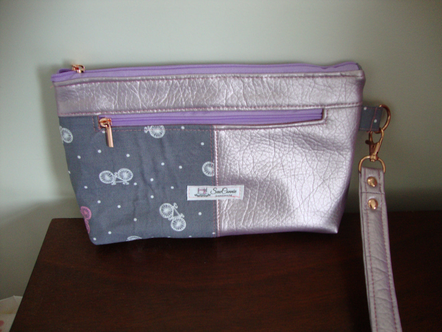 White Bicycles with grey cotton with lilac vinyl wristlet