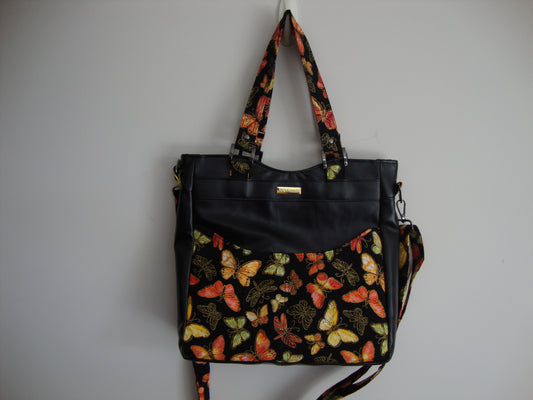 Orange Butterfly with Black Vinyl Handbag