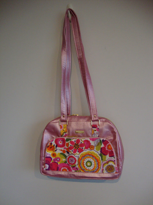 Pink Flower with Pink Vinyl Bowler Bag