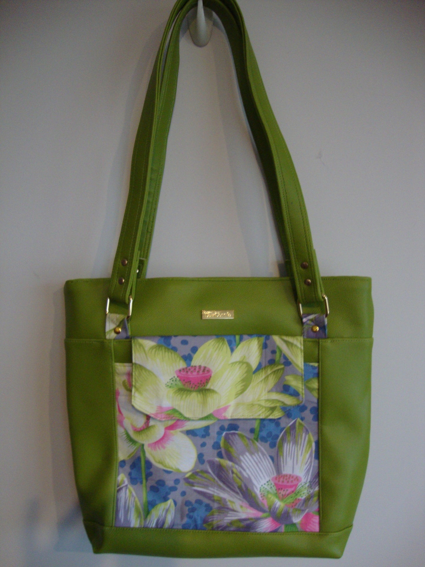 Lotus with Lime Green Vinyl Tote