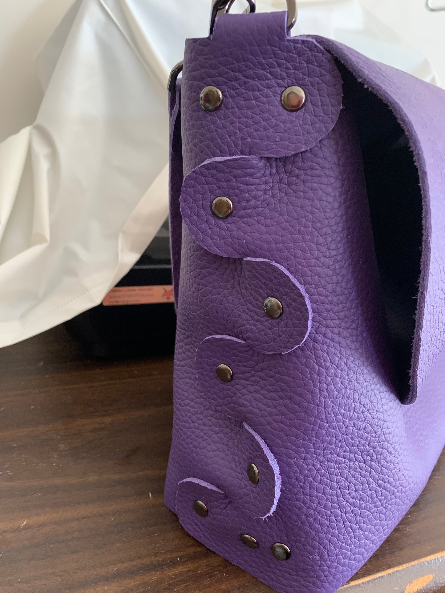 Purple leather shoulder bag