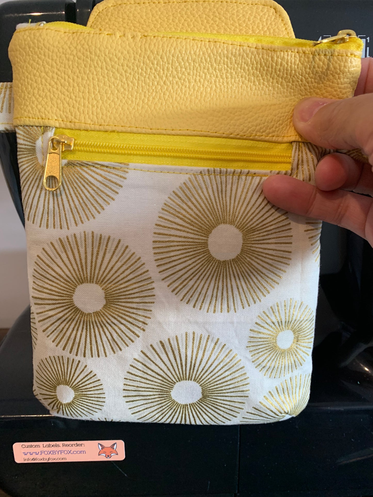Gold with yellow vinyl phone sling crossbody bag