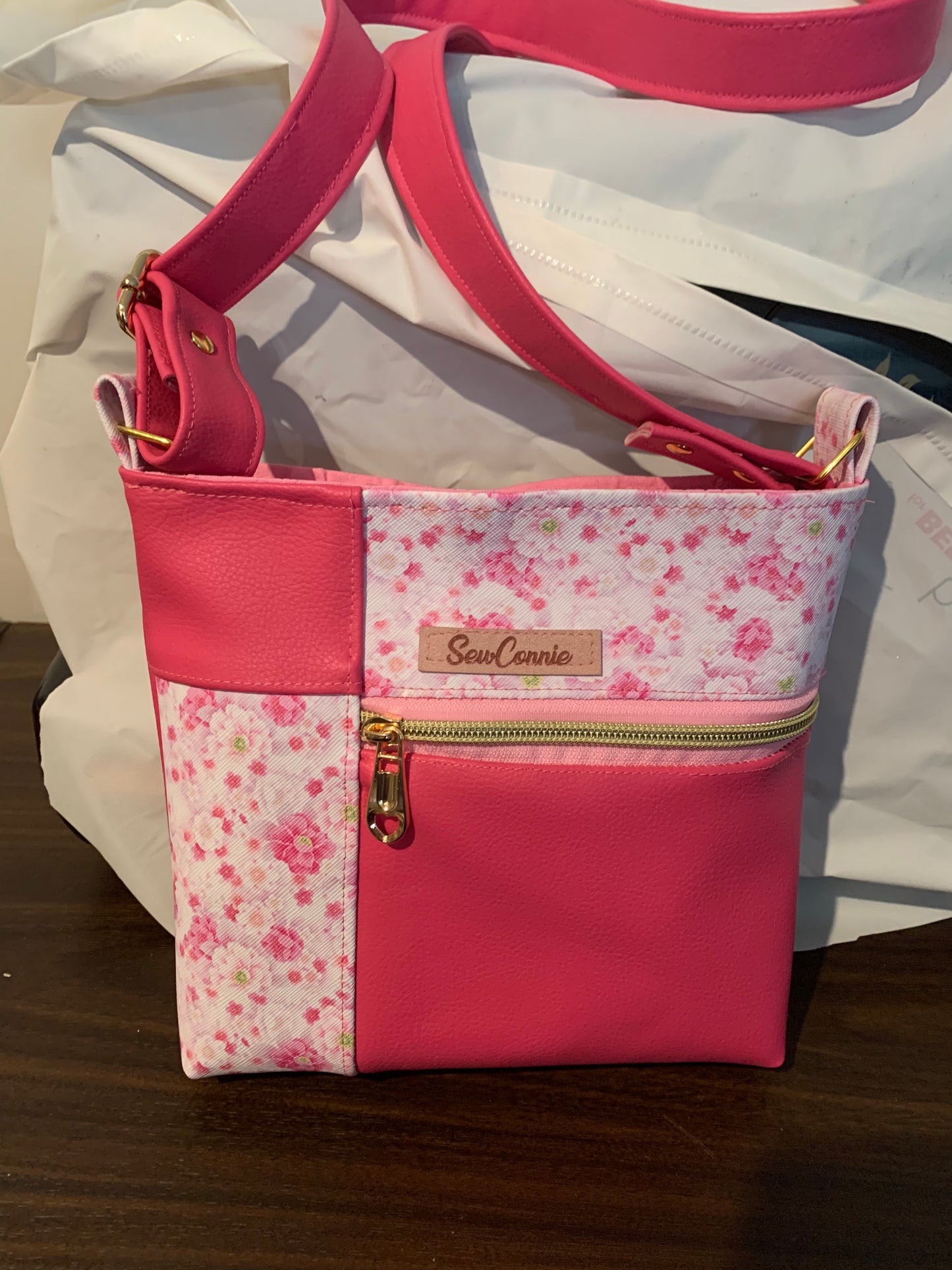 Pink flower crossbody bag