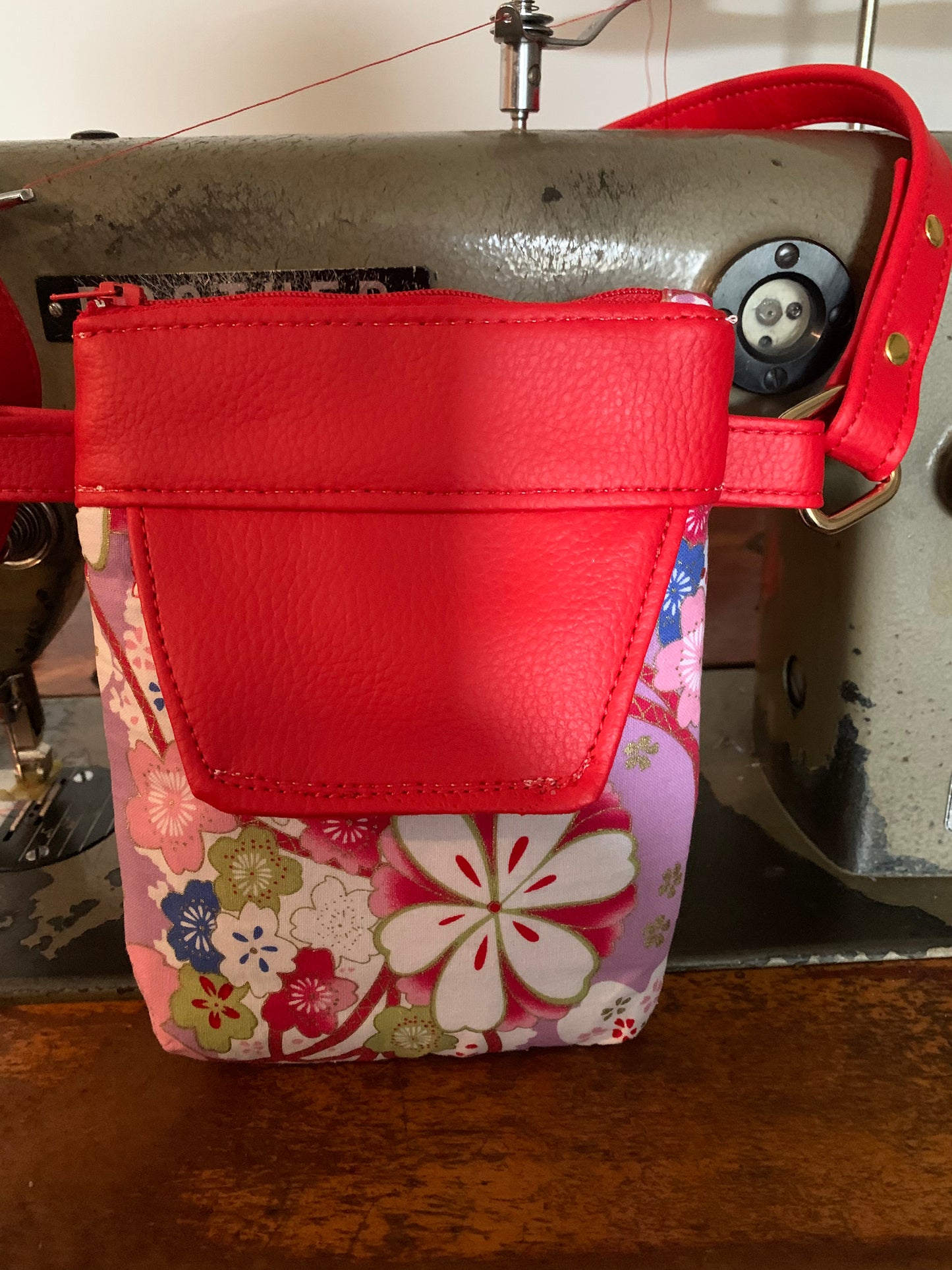 Red cherry blossom phone sling bag